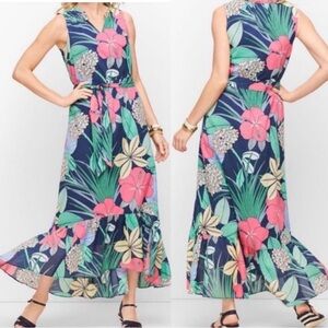 Talbots Navy Floral Sleeveless Maxi Dress with Pink & Cream Blooms